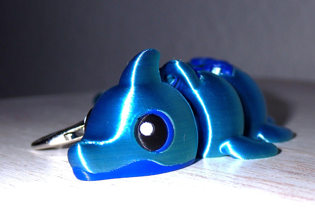 3D Druck Delfin Schlüsselanhänger beweglich I Flexi Dolphin Fidget Toy I Süßer Taschenanhänger & Meerestier Geschenk aus PLA Silk