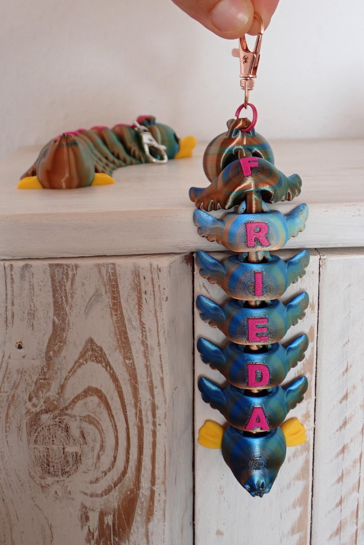 Personalisiertes Enten Fidget Toy mit Namen I 3D gedruckte bewegliche Ente mit Personalisierung I Taschenanhänger Flexi