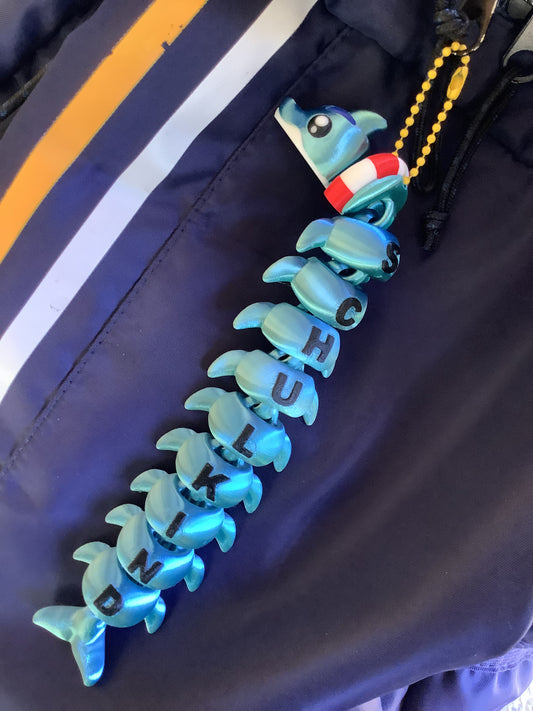 Beweglicher Delfin-Schlüsselanhänger aus dem 3D-Druck | Flexi-Delfin | Süßer Anhänger für Tasche und Rucksack