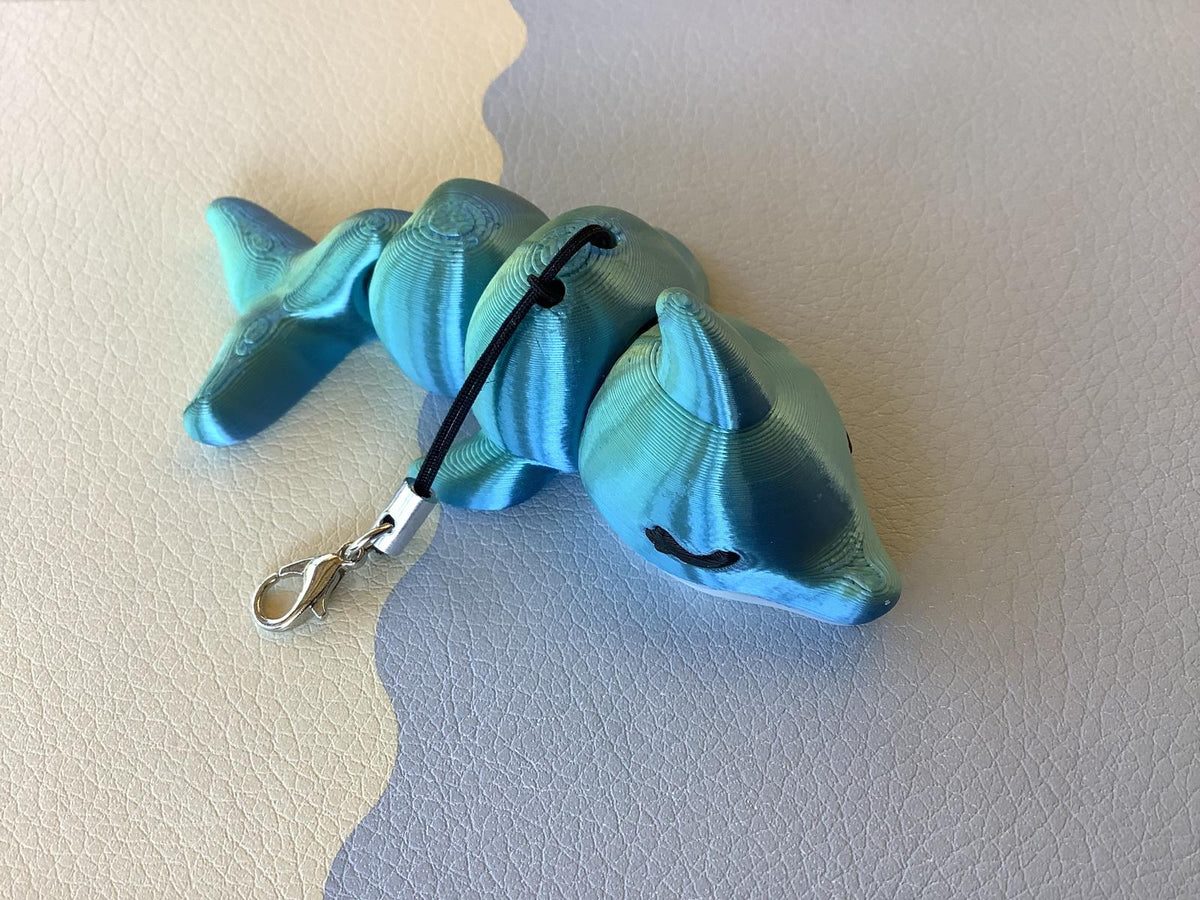 Beweglicher Delfin-Schlüsselanhänger aus dem 3D-Druck | Flexi-Delfin | Süßer Anhänger für Schlüssel, Tasche & Rucksack
