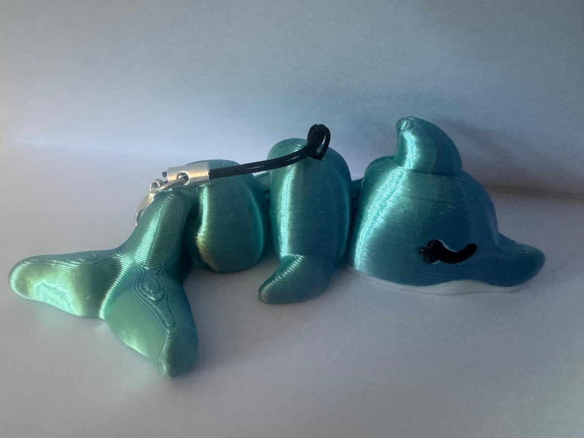 Beweglicher Delfin-Schlüsselanhänger aus dem 3D-Druck | Flexi-Delfin | Süßer Anhänger für Schlüssel, Tasche & Rucksack