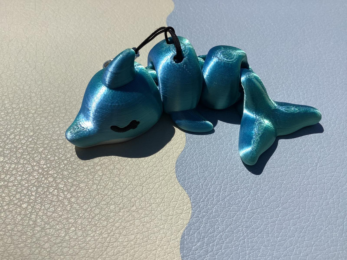 Beweglicher Delfin-Schlüsselanhänger aus dem 3D-Druck | Flexi-Delfin | Süßer Anhänger für Schlüssel, Tasche & Rucksack