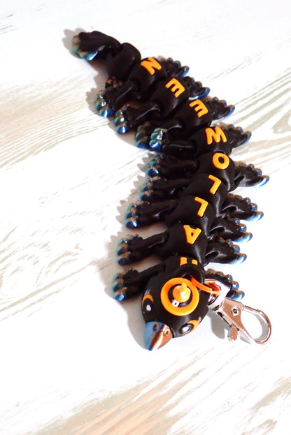 Bewegliche Halloween Krähe 3D Druck I Flexi Rabe mit Hexenhut Fidget Toy I Spooky Deko & Anti-Stress Sielzeug I Articulated Crow