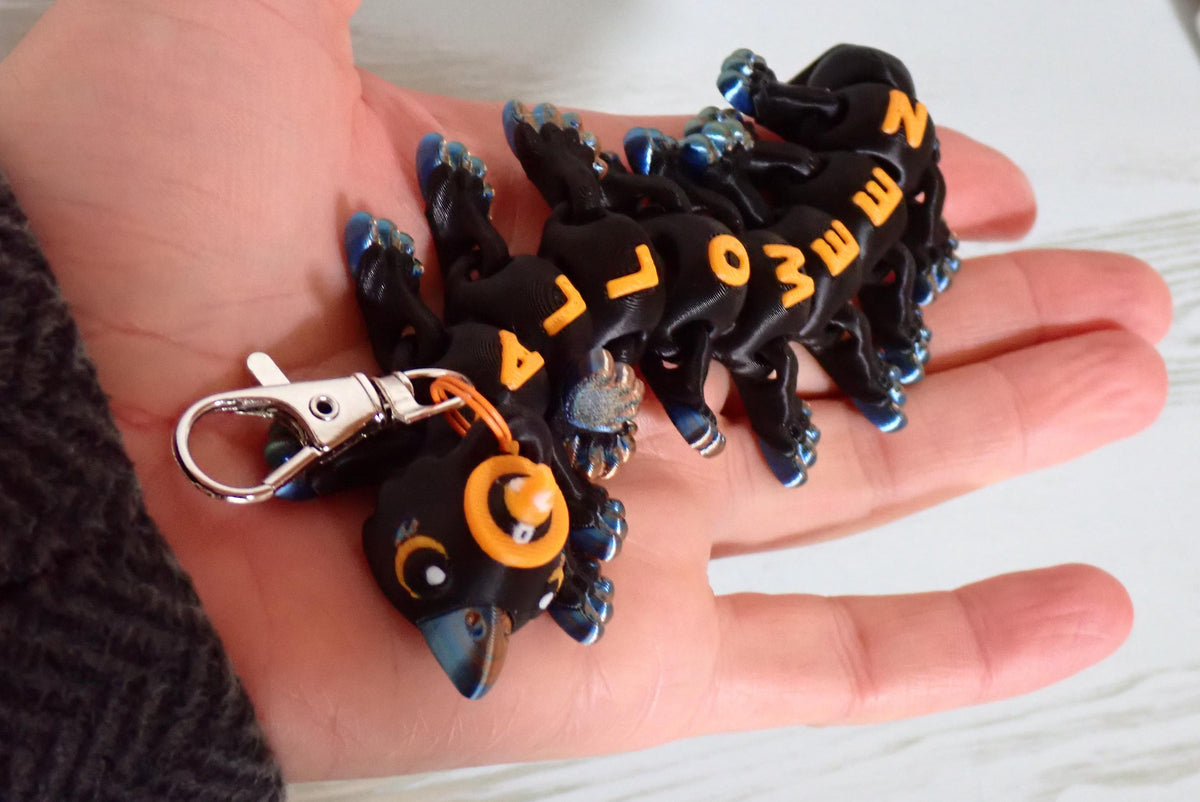 Bewegliche Halloween Krähe 3D Druck I Flexi Rabe mit Hexenhut Fidget Toy I Spooky Deko & Anti-Stress Sielzeug I Articulated Crow