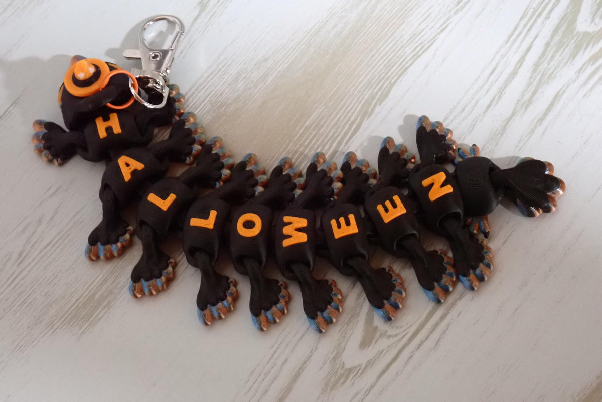 Bewegliche Halloween Krähe 3D Druck I Flexi Rabe mit Hexenhut Fidget Toy I Spooky Deko & Anti-Stress Sielzeug I Articulated Crow
