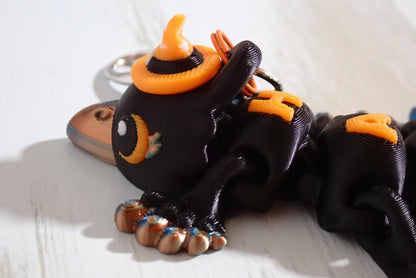 Bewegliche Halloween Krähe 3D Druck I Flexi Rabe mit Hexenhut Fidget Toy I Spooky Deko & Anti-Stress Sielzeug I Articulated Crow