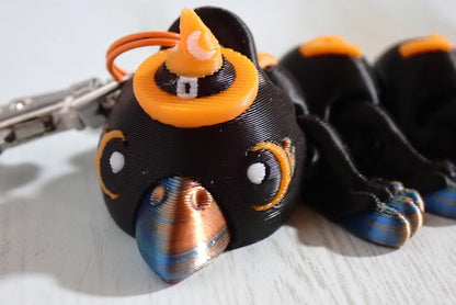 Bewegliche Halloween Krähe 3D Druck I Flexi Rabe mit Hexenhut Fidget Toy I Spooky Deko & Anti-Stress Sielzeug I Articulated Crow
