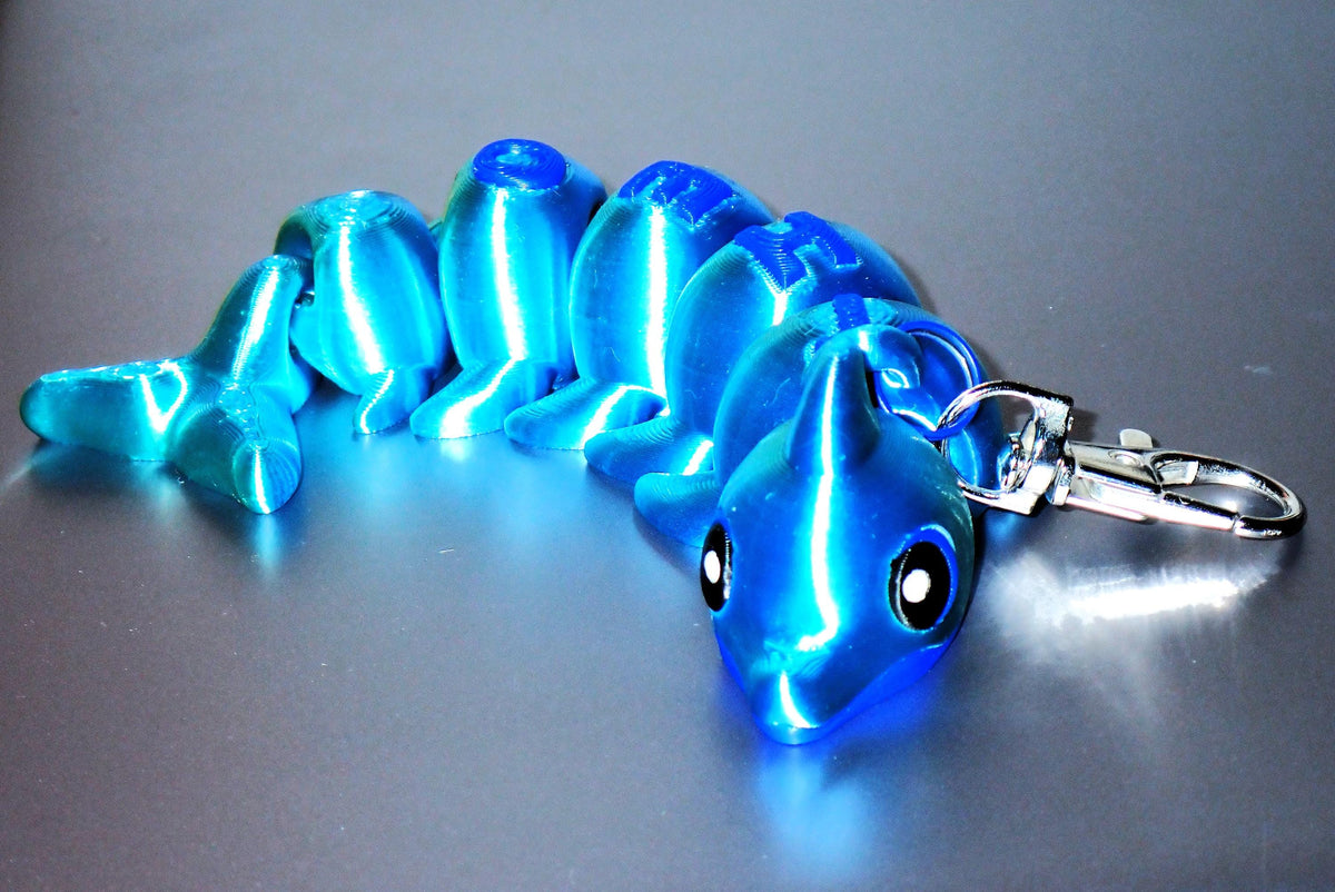 3D Druck Delfin Schlüsselanhänger beweglich I Flexi Dolphin Fidget Toy I Süßer Taschenanhänger & Meerestier Geschenk aus PLA Silk