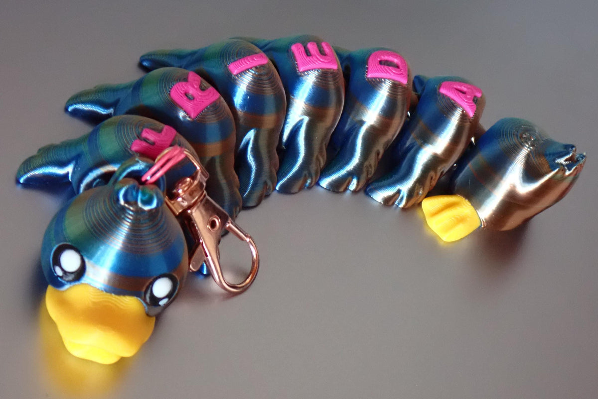 Personalisiertes Enten Fidget Toy mit Namen I 3D gedruckte bewegliche Ente mit Personalisierung I Taschenanhänger Flexi